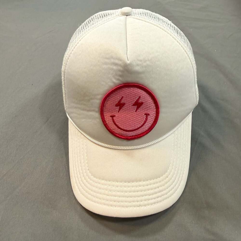 White and Hot Pink Lightning Smiley Face Foam Trucker Hat